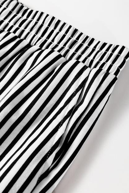 Black Stripe Elastic High Waist Pocketed Loose Pants