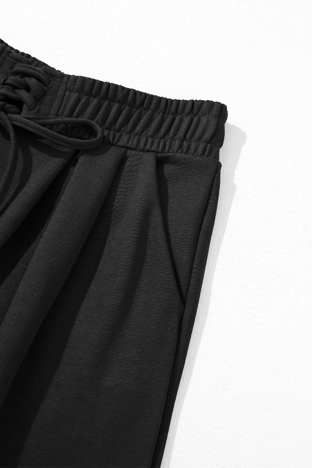 Dearlovers Black Tied Elastic High Waist Pleated Detail Solid Sweatpants