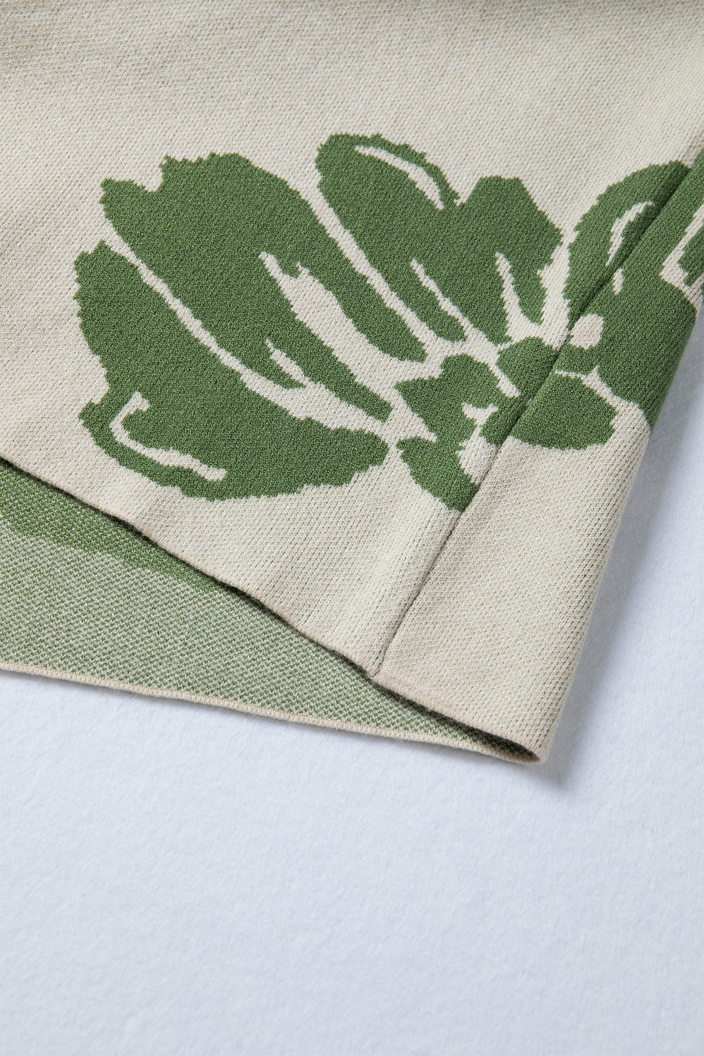 Green Bold Flower Pattern Wide Sleeve Baggy Sweater