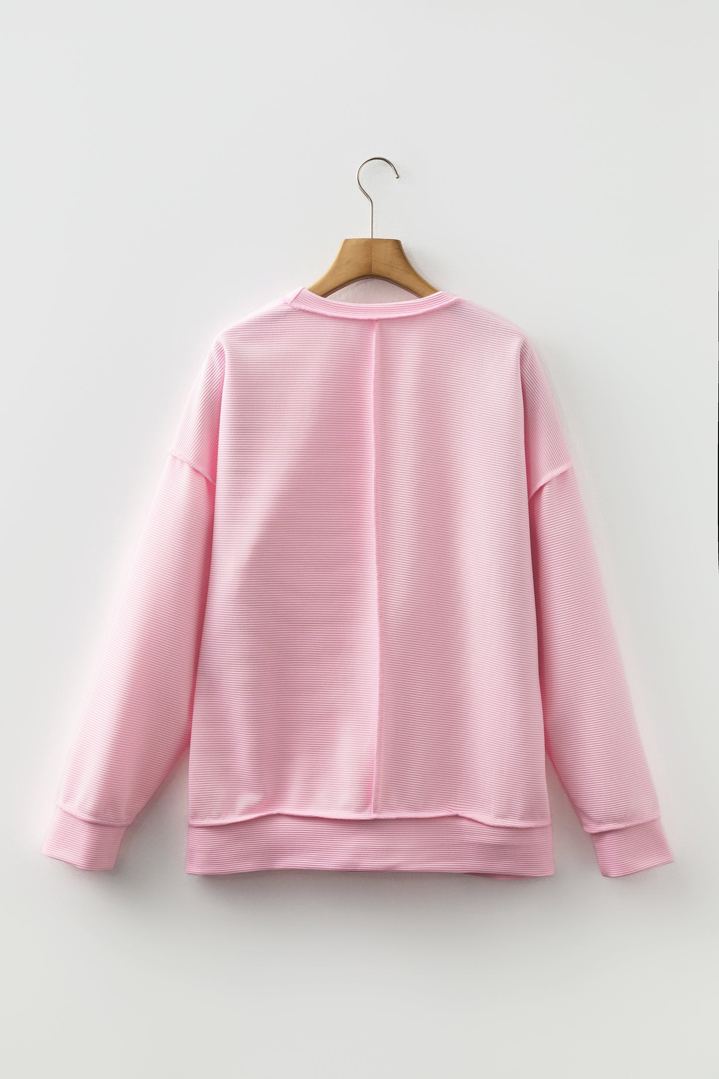 Pink Horizontal Ribbed Exposed Seam Detail Long Sleeve Top