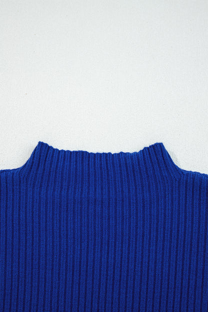 Dark Blue Patch Pocket Ribbed Knit Short Sleeve Sweater