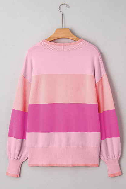 Pink Sequined HOLLY JOLLY Color Block Crew Neck Sweater