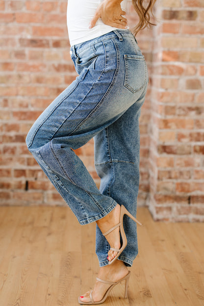 Dusk Blue Vintage Washed Seam Detail Shift Jeans