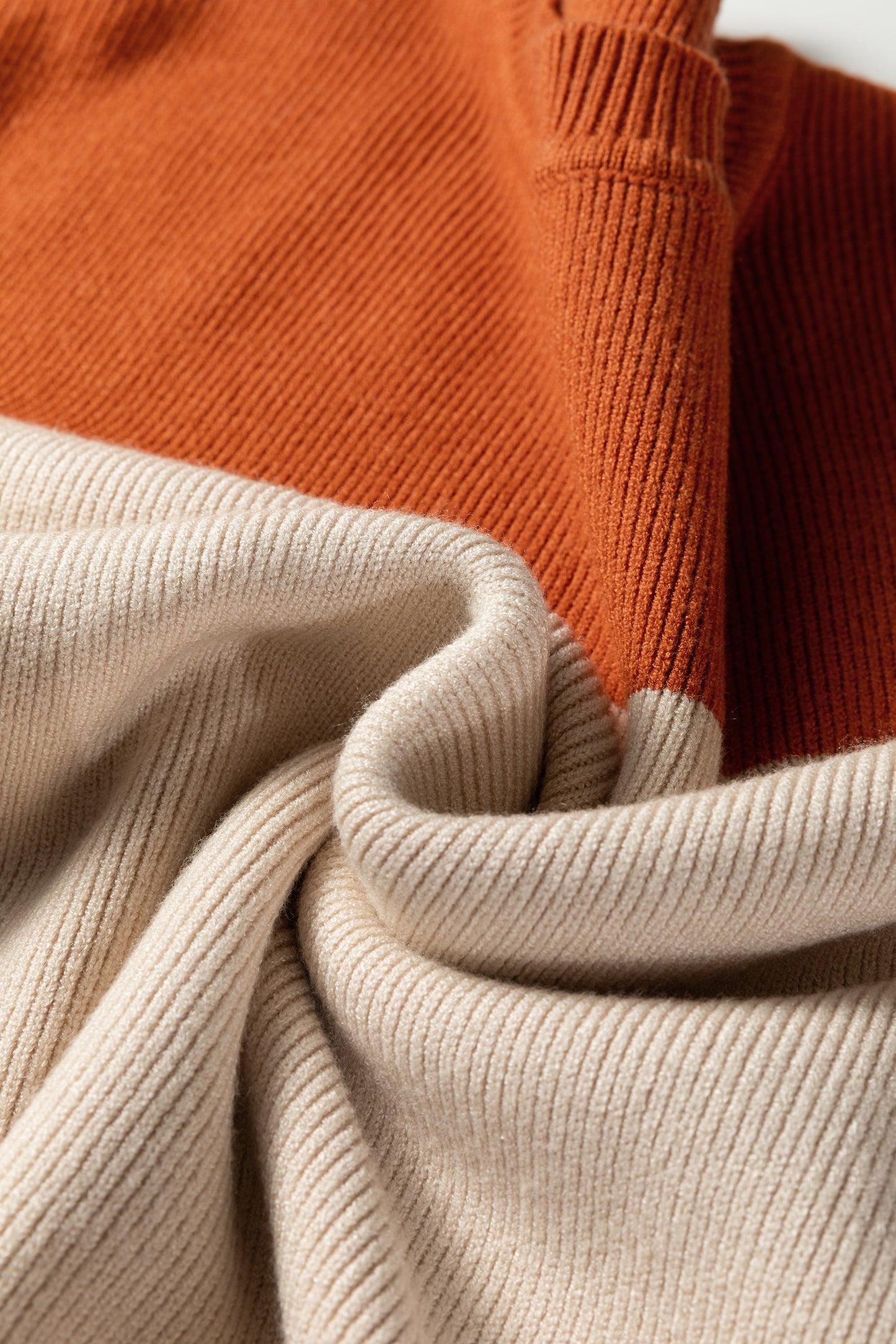 Khaki Color Block Plain Ribbed Knit Baggy Sweater