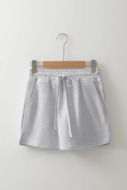 Light Grey French Terry Drawstring Elastic Waistband Mini Skort with Pockets