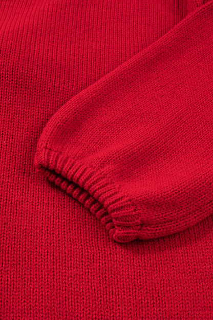Fiery Red Festive Bow Backless Bubble Sleeve Sweater