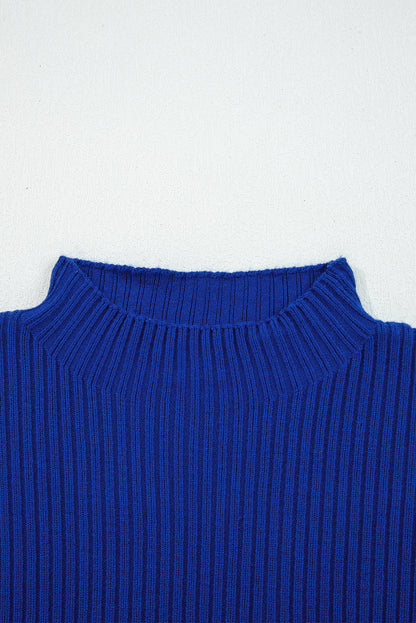 Dark Blue Patch Pocket Ribbed Knit Short Sleeve Sweater