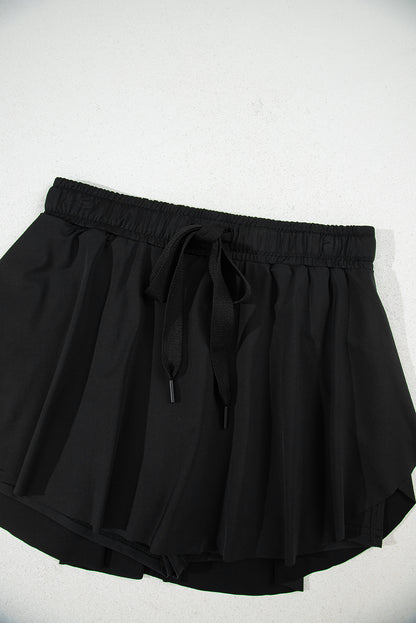 Black Drawstring Elastic Waistband Lined Tennis Skorts