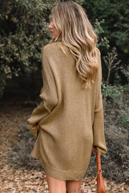 Pale Khaki Oversize Drop Shoulder Slouchy Sweater Dress