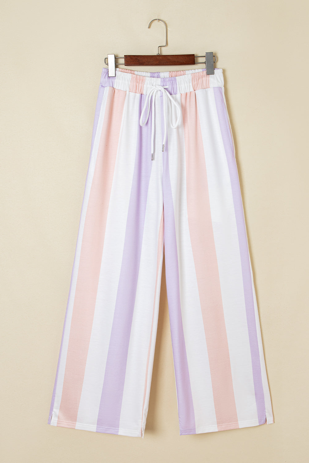 Purple Stripe Multicolored Print Drawstring Loose Pants with Side Pockets