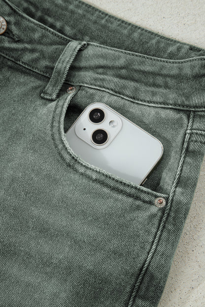 Four Leaf Clover Slight Distressed Raw Edge Wide Leg Jeans