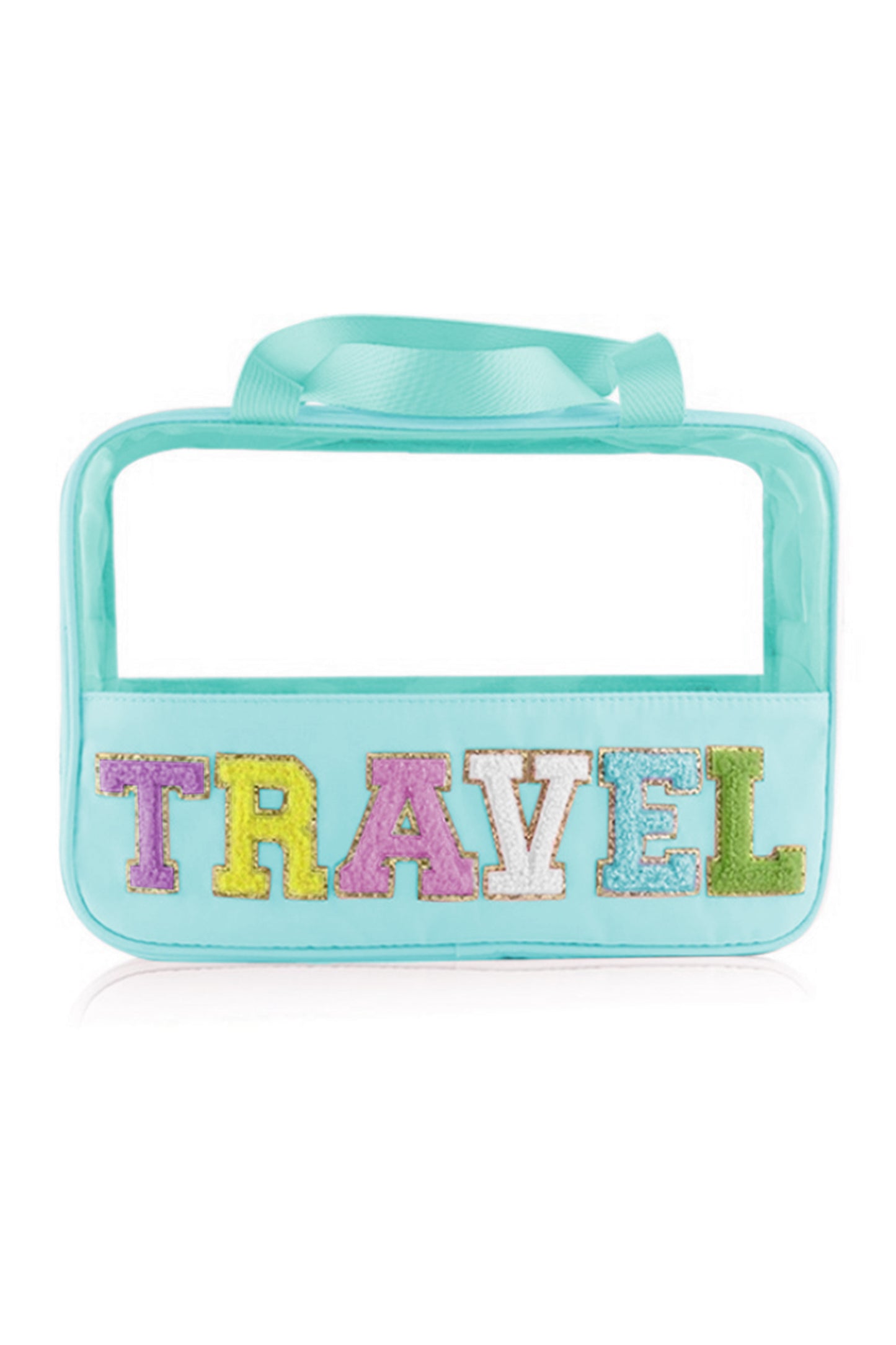 Mint Green TRAVEL Chenille Letter Clear PVC Makeup Bag