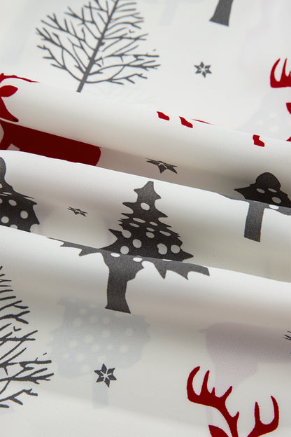 White Christmas Fashion Print Velvet Trim Bow Knot Pajama 2pcs Short Set