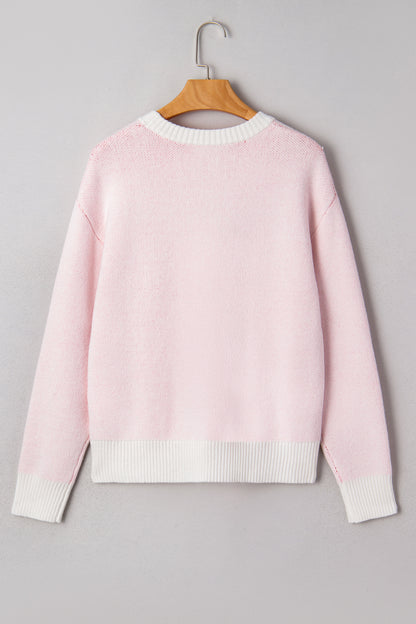 White Cherry Pattern Drop Shoulder Sweater