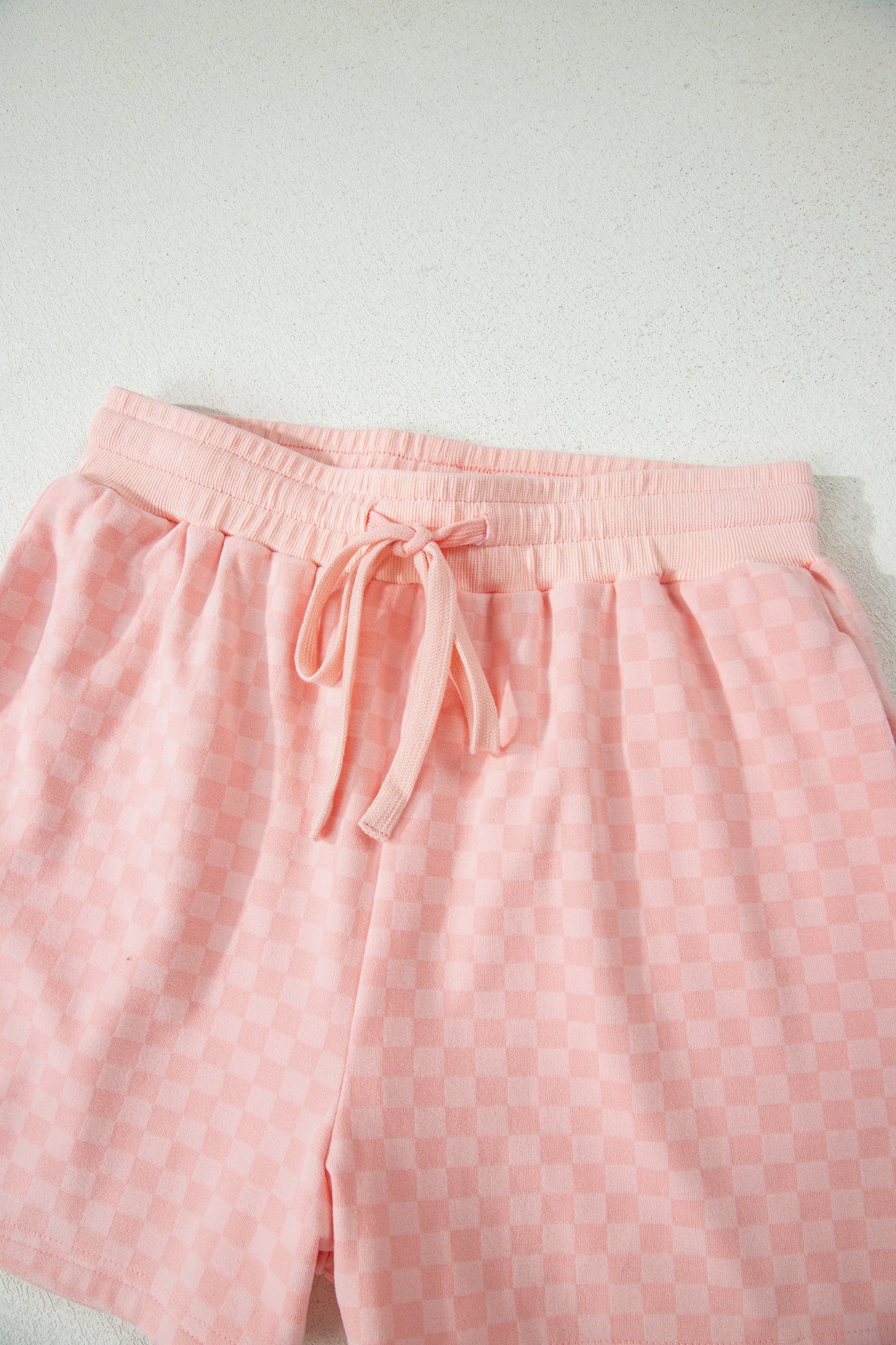 Pink Checkerboard Long Sleeve Pullover and Shorts Set