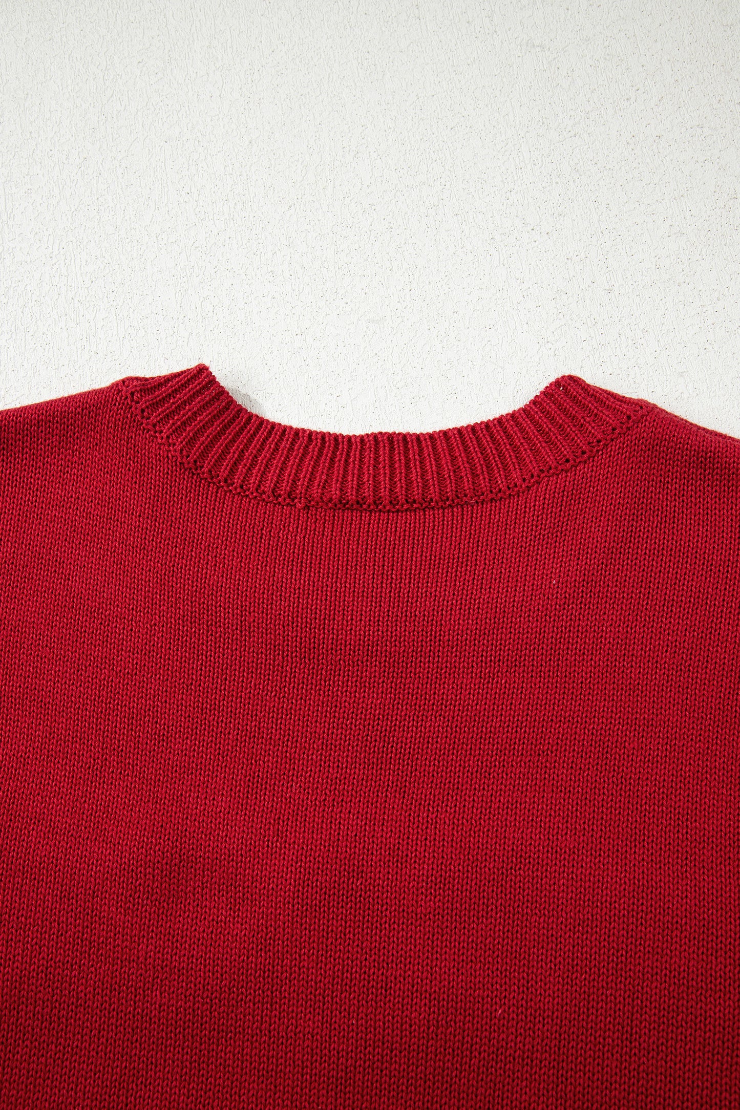 Racing Red Merry Colorful Dot Detail Christmas Drop Shoulder Sweater