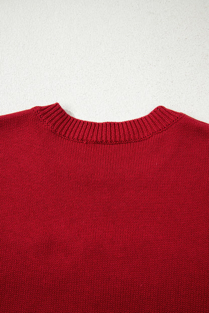 Racing Red Merry Colorful Dot Detail Christmas Drop Shoulder Sweater