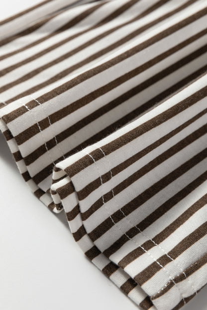 Brown Stripe Elastic High Waist Pocketed Loose Pants