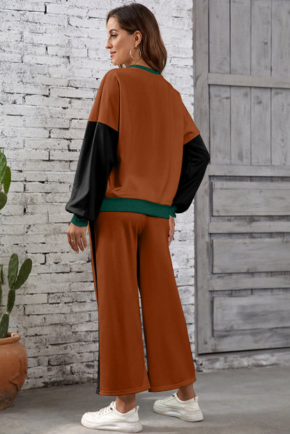 Chestnut 2pcs Color Block Pullover Loose Pant Set