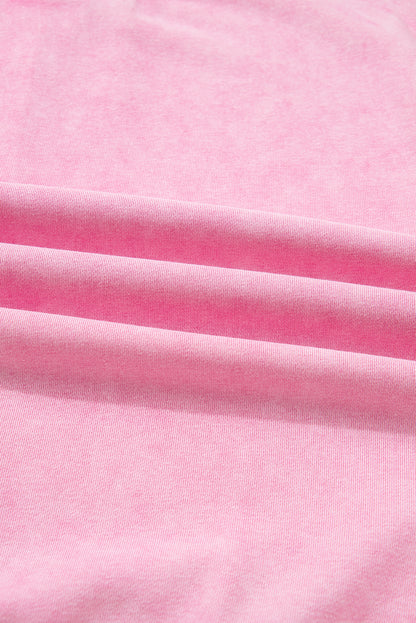 Bright Pink Mineral Wash Crossed Crew Neck Drop Shoulder Loose Sweatshirt