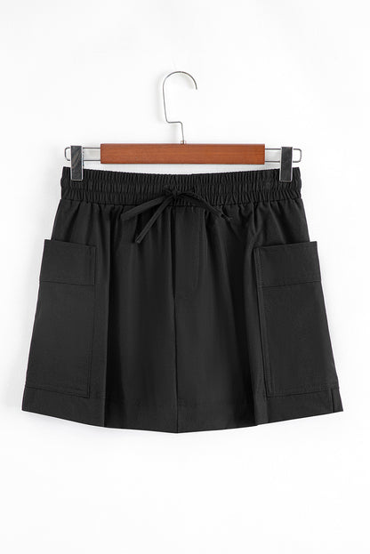 Black Cargo Pocket Elastic Waistband Active Casual Skort