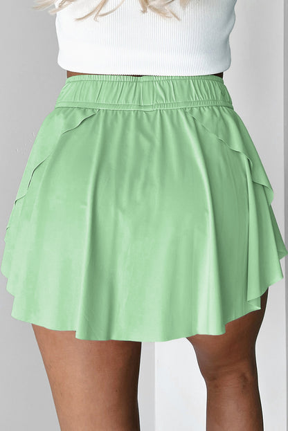 Light Green Drawstring Elastic Waistband Lined Tennis Skorts