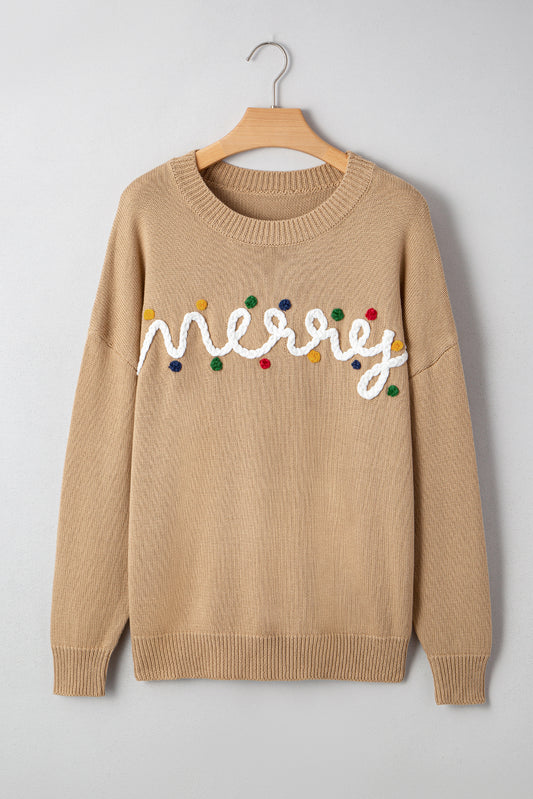 Smoke Gray Merry Colorful Dot Detail Christmas Dolman Sweater