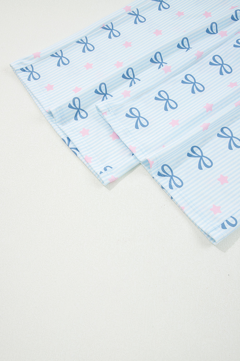 Sky Blue Stripe Bow Star Print Tied Detail 2pcs Lounge Set