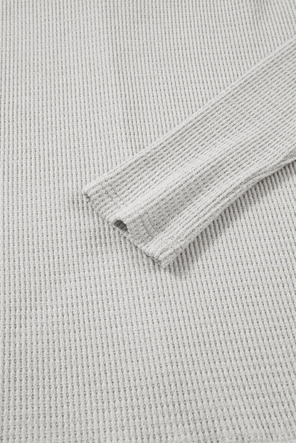 Light Grey Textured Knit Drawstring Cowl Neck Oversize Top with Side Slits