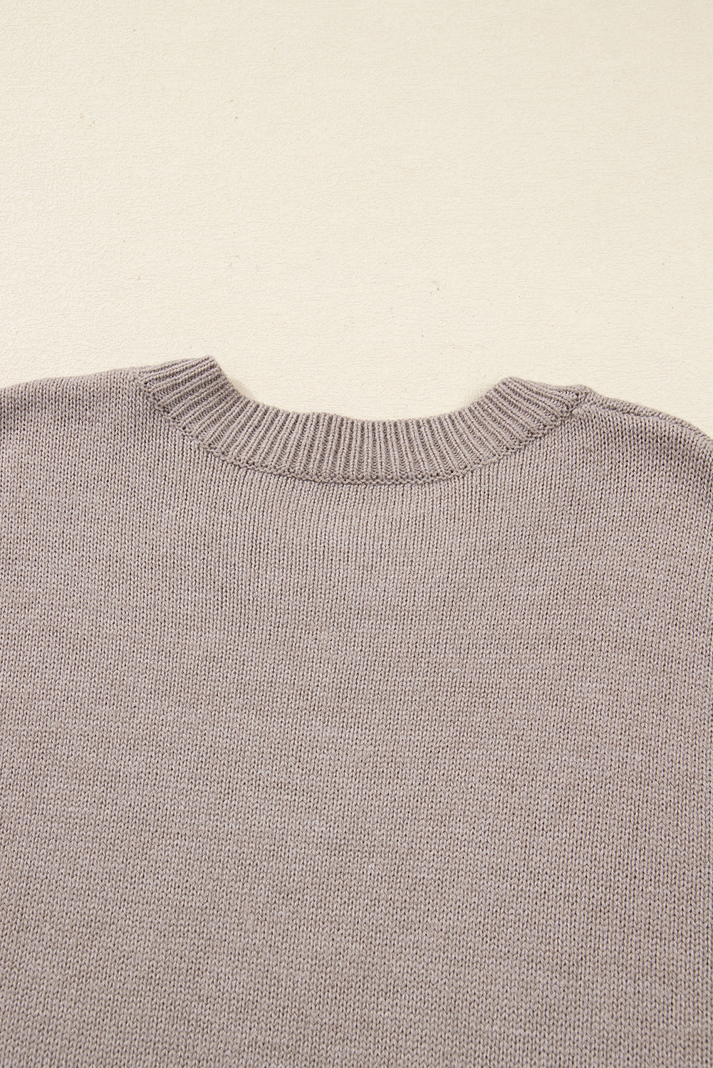 Simply Taupe Embroidered Floral Sleeve Round Neck Loose Sweater