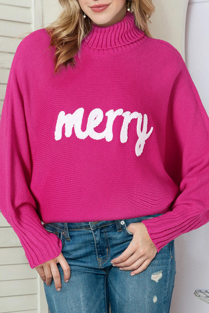 Rose Merry Letter Embroidered High Neck Sweater
