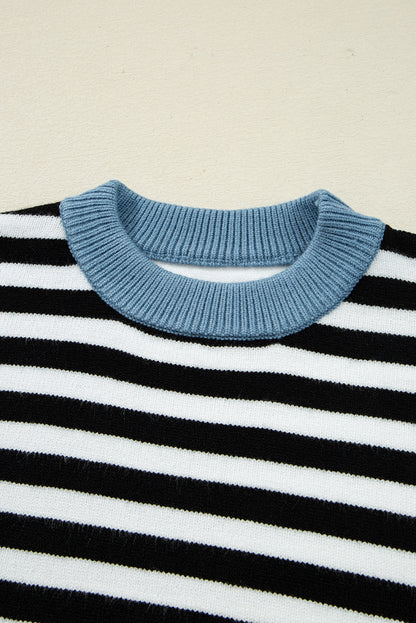 Color black Striped Panels Colorblock Sleeve Chic Sweater