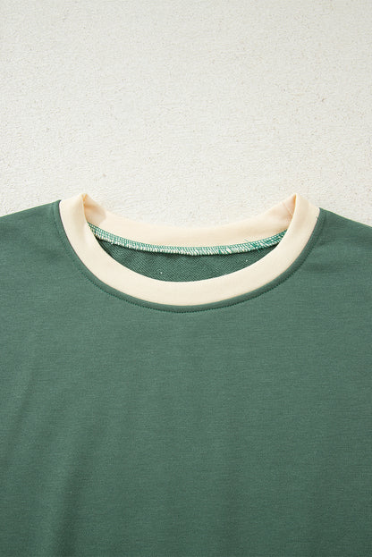 Mist Green 2pcs Color Block Pullover Loose Pant Set