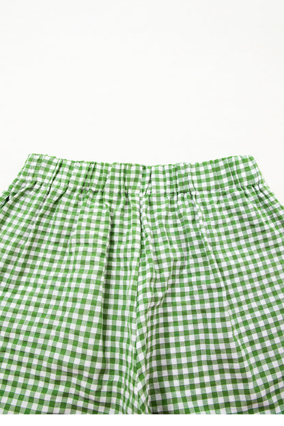 Fern Green Gingham Printed High Waist Shorts