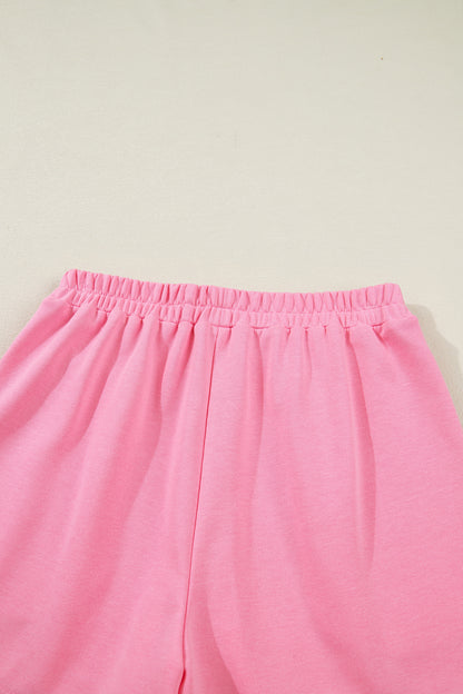 Sachet Pink Plaid Contrasted Double Christmas Tree Patched Raglan Sleeve Pullover 2pcs Short Set