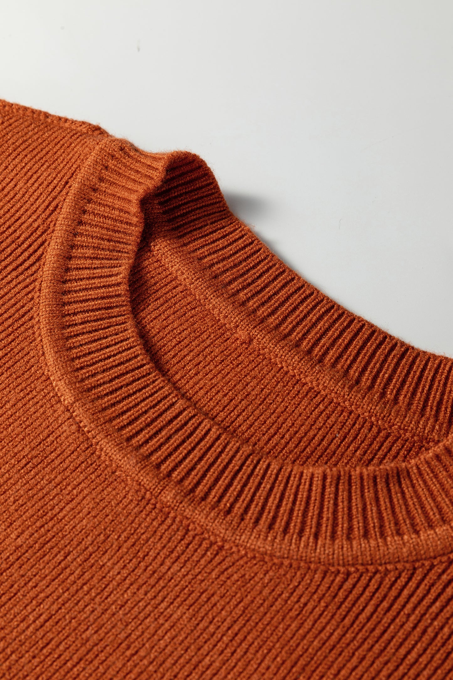 Khaki Color Block Plain Ribbed Knit Baggy Sweater