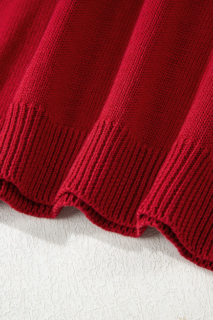 Racing Red Merry Colorful Dot Detail Christmas Drop Shoulder Sweater