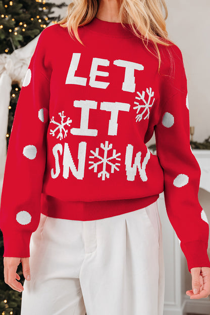 Red Dahlia LET IT SNOW Graphic Christmas Holiday Loose Sweater