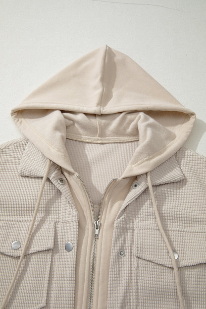 Beige 2 in 1 Thermal Knit Textured Hooded Jacket