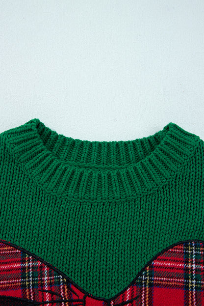 Evergreen Plaid Bow Graphic Christmas Sweater