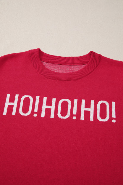 Fiery Red HO HO HO MERRY CHRISTMAS Drop Shoulder Loose Sweater