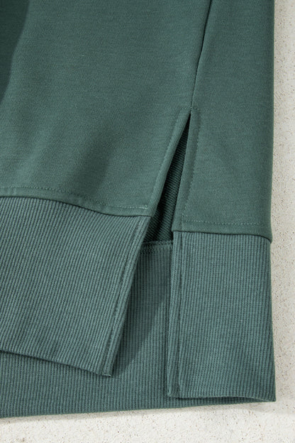 Green Bay Solid Color Oversize Slit Sweatshirt Ribbed Leggings 2pcs Set