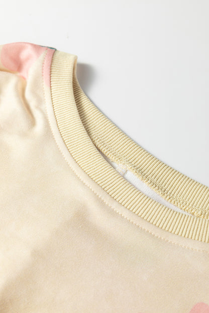 Khaki Mineral Washed French Terry Flower Print Sweatshirt