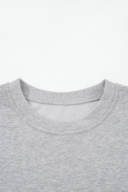 Light Grey Contrast Bow Applique Drop Sleeve Round Neck Sweatshirt