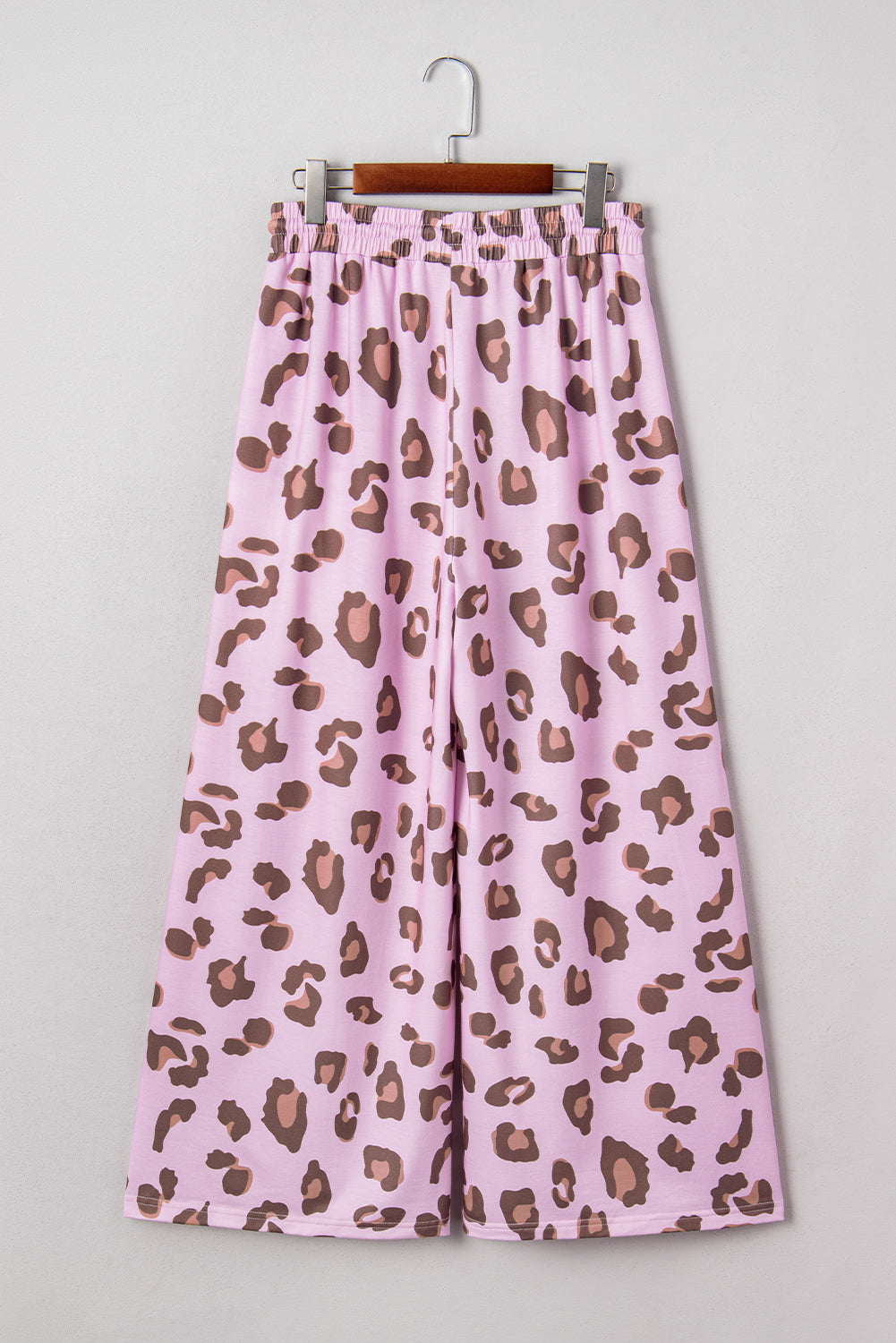 Pink Drawstring Leopard Print Patch Pocket Loose Pants