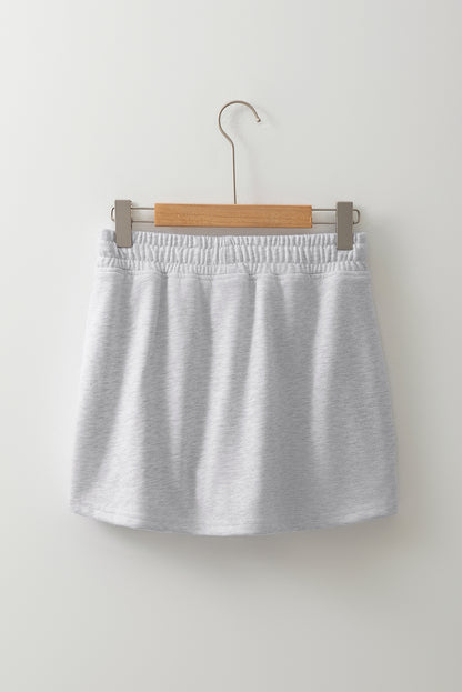 Light Grey French Terry Drawstring Elastic Waistband Mini Skort with Pockets