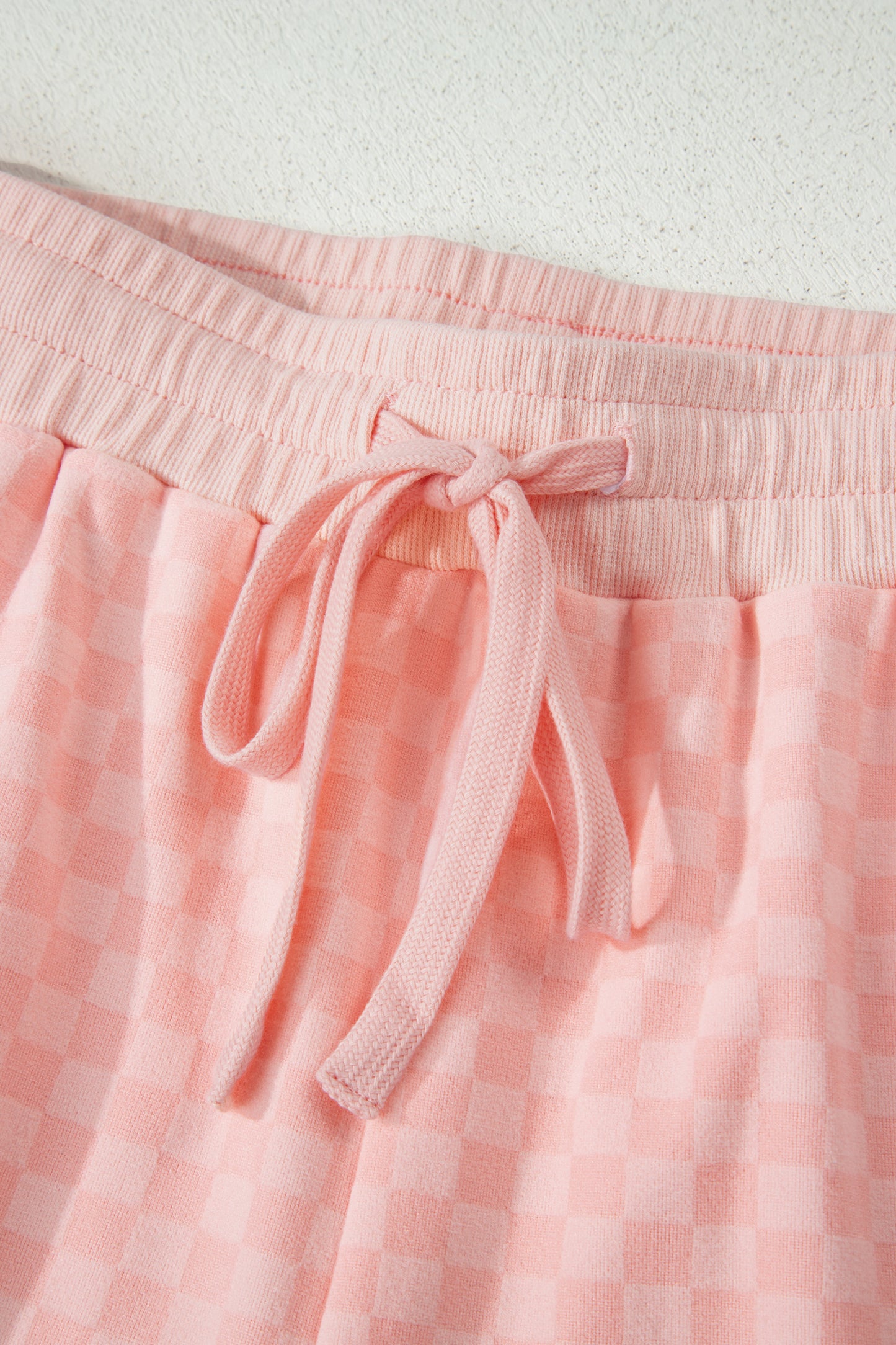 Pink Checkerboard Long Sleeve Pullover and Shorts Set